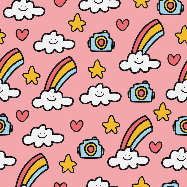 Rainbow doodle cartoon pattern design