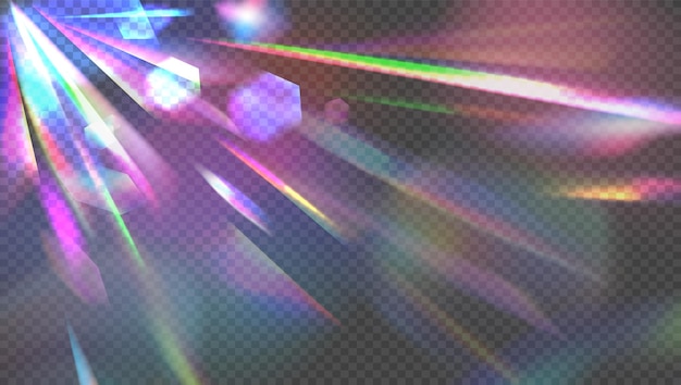 Vector rainbow flare background prism light overlay with rainbow light effect transparent flares of crystal diamond glares lens spectrum of gem glass refraction sun dispersion abstract vector texture