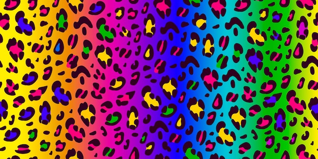 Rainbow leopard seamless pattern Animalistic bright print Neon