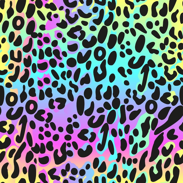 Rainbow leopard seamless pattern. Colorful neon vector background. Gradient wallpaper.