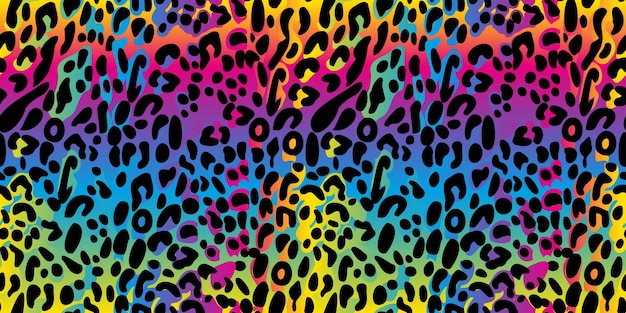 Rainbow leopard seamless pattern. Colorful neon vector background. Gradient wallpaper.