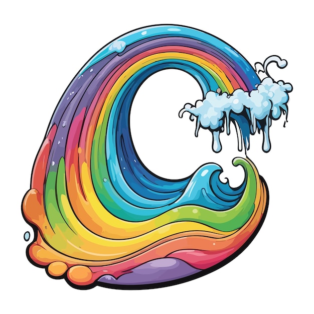 Rainbow liquid forming wave color art vector illustration