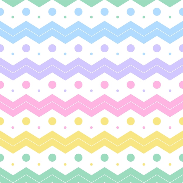 Rainbow Pastel Polkadot Circle Round Horizontal Zig Zag Line Stripe Dash Line Seamless Pattern