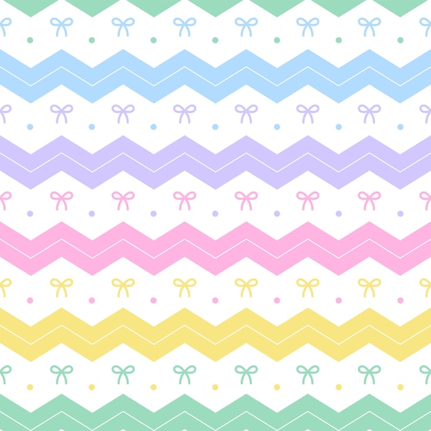 Rainbow Pastel Ribbon Bow Present Gift Box Horizontal Zig Zag Line Stripe Dash Line Seamless Pattern