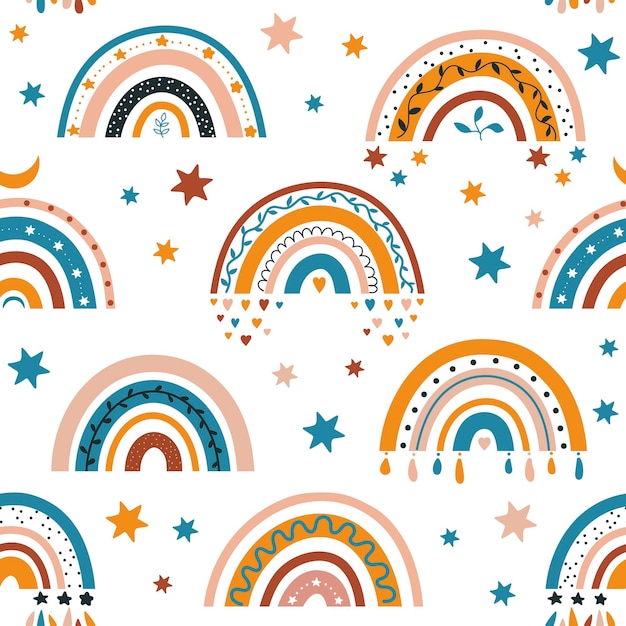 rainbow pattern in the power of boho vector illustration in cartoon style