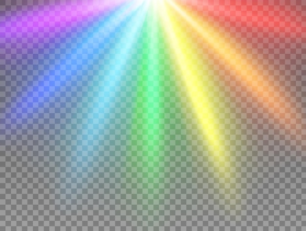 Rainbow ray light beams on transparent background