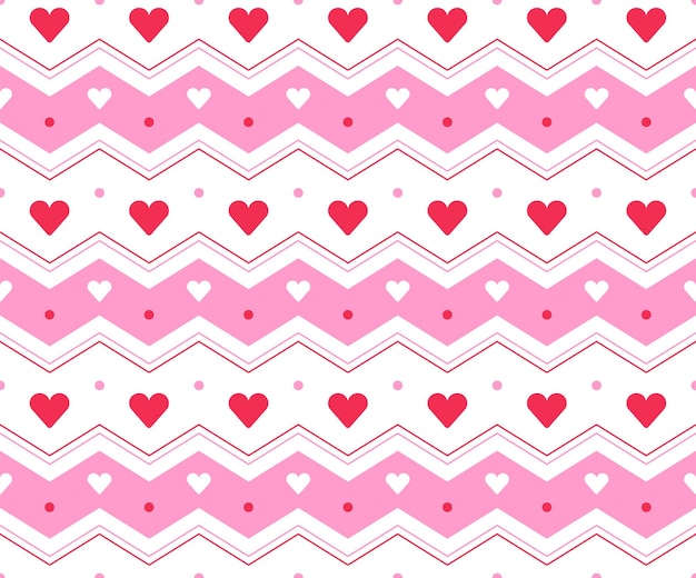 Rainbow Red Pink Pastel Heart Horizontal Zig Zag Line Stripe Dot Dash Line Circle Seamless Pattern