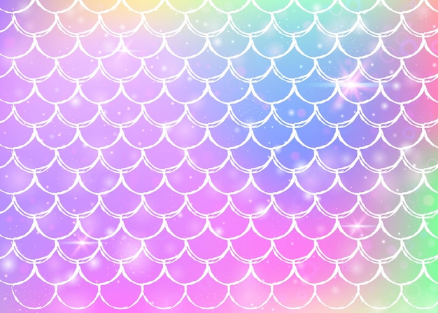 Rainbow scales background with kawaii mermaid princess pattern