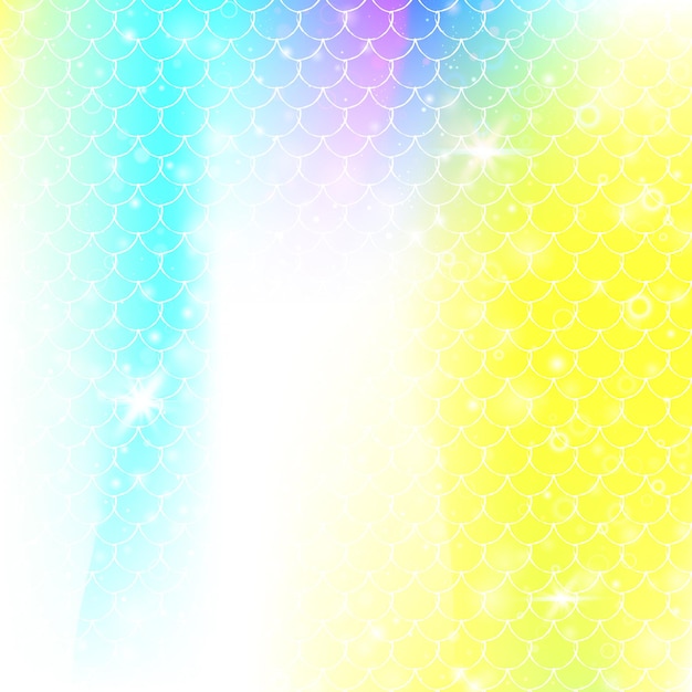 Rainbow scales background with kawaii mermaid princess pattern