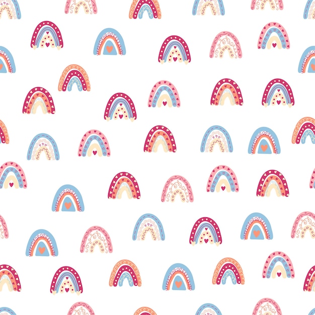 Rainbow seamless pattern in pastel colors Scandinavian baby hand drawn illustration for textiles and newborn clothes