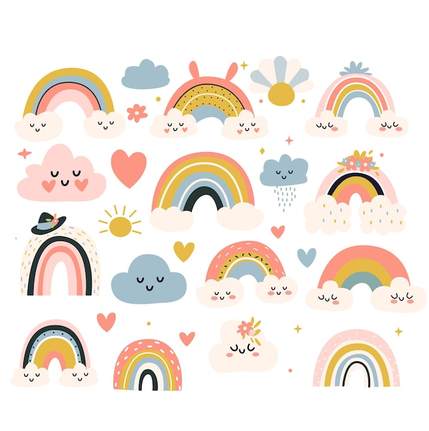 rainbow set Vector illustration in scandinavian styl