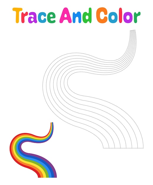 Vector rainbow tracing worksheet for kids