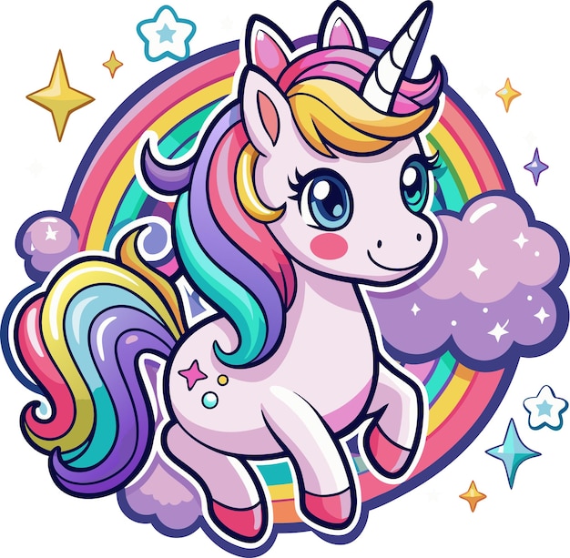 Vector rainbow unicorn cartoon vector icons illustration flat cartoon concept