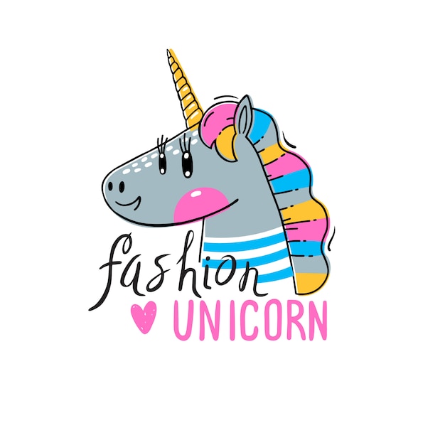 Rainbow Unicorn in fashionable clothes. Fashion kawaii animal.