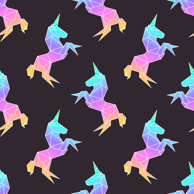 Rainbow Unicorn origami polygonal style Seamless pattern