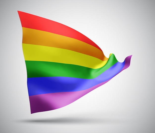 rainbow, vector flag with waves and bends waving in the wind on a white background.