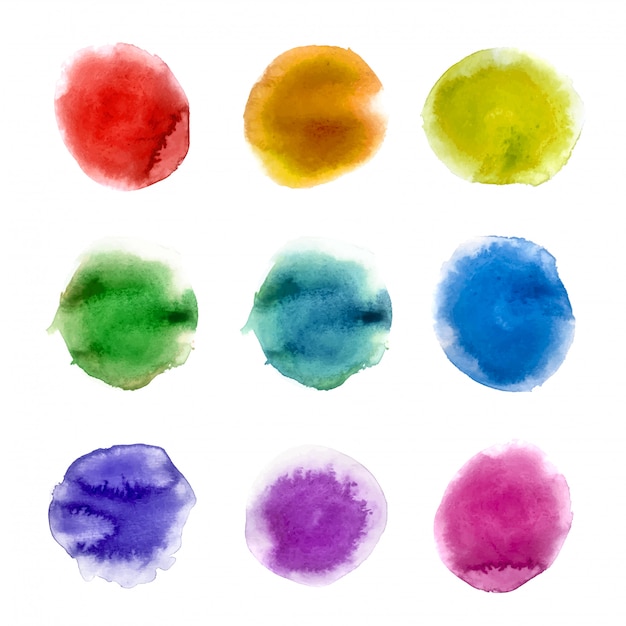 Rainbow watercolor paint stains backgrounds set. 