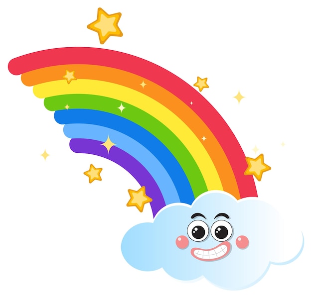 Rainbow with clouds in cartoon style