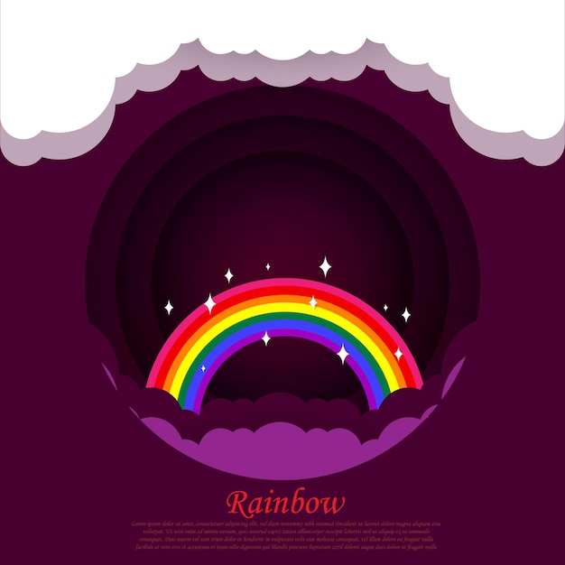 Rainbow with clouds paper cut design vector illustration