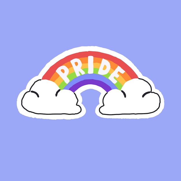 Rainbow with clouds sticker Homosexual pride symbol LGBT LGBTQ sign Queer love Freedom in gender identity self determination sexual orientation Flat hand drawn isolated vector illustration