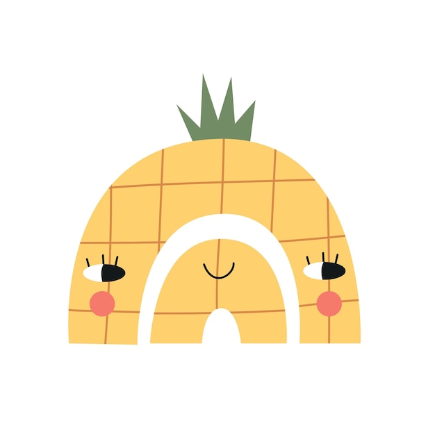 Rainbow with cute pineapple face. Nursery art. Vector illustration