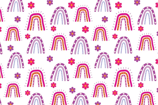 rainbows seamless pattern with groovy flower