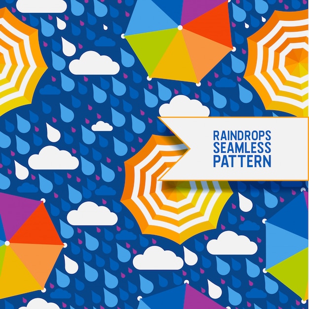 Raindrops and umbrella seamless pattern