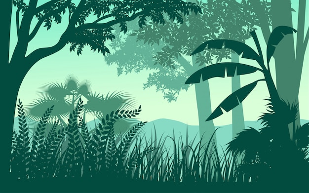 Vector rainforest silhouette landscape illustration