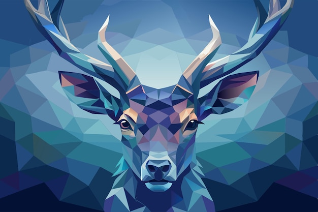 Vector rainkissed deer head intricately crafted in polygon art adorned with delicate swirling patterns