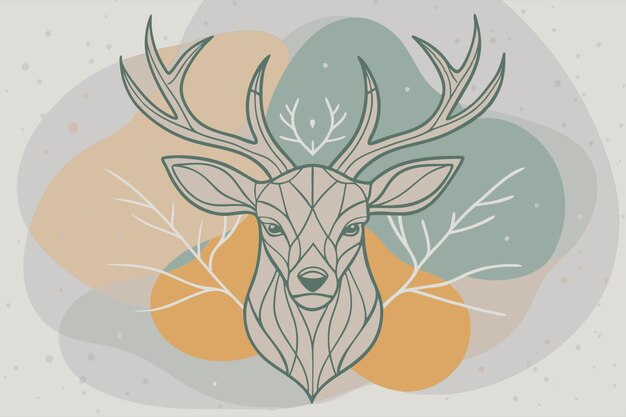 Vector rainkissed deer head intricately crafted in polygon art adorned with delicate swirling patterns