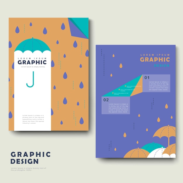 Rainy day brochure template design with lovely umbrella