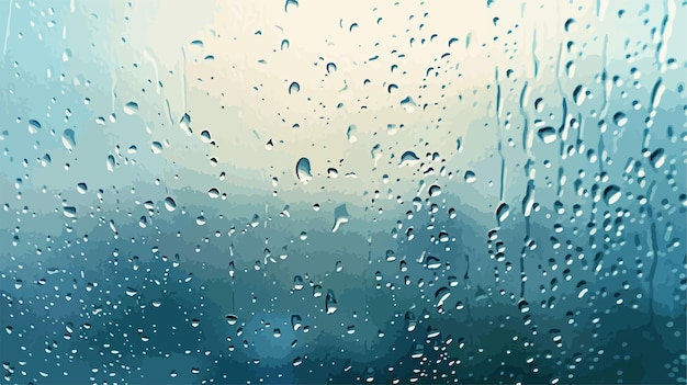 Vector rainy day drops on wet glass window