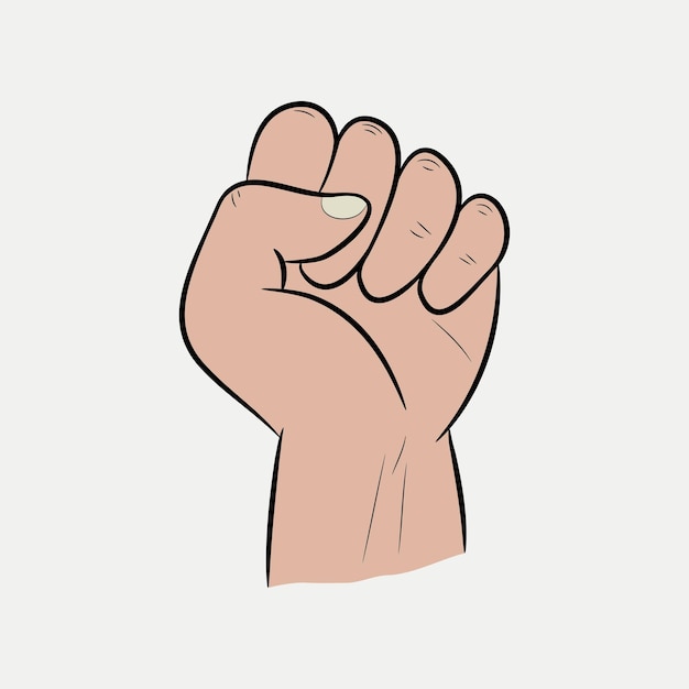 Raised Fist. Compressed hand pointing upwards. Blow, protest. Vector illustration.