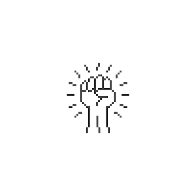 Raised fist hand power Pixel art line icon vector illustration