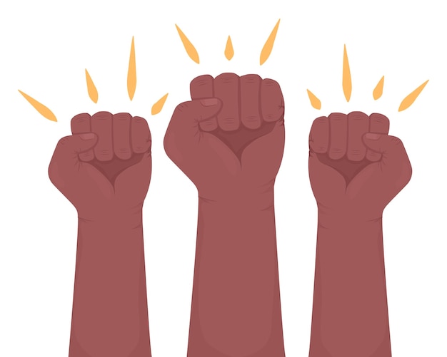 Raised fist semi flat color vector hand gesture