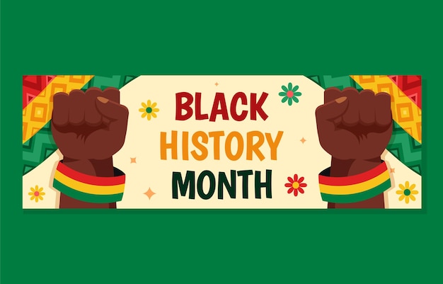 Raised Hand On Black History Month Header Design