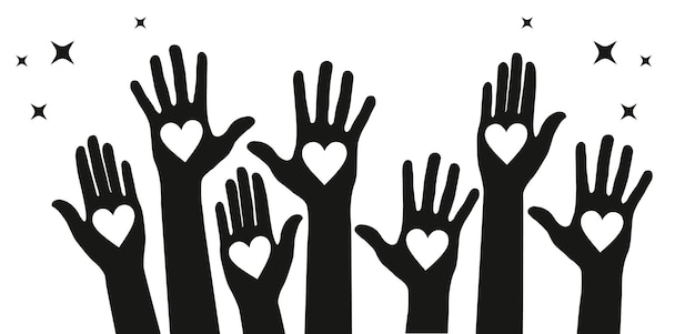 Raised hands with heart isolated Silhouettes premium vector template