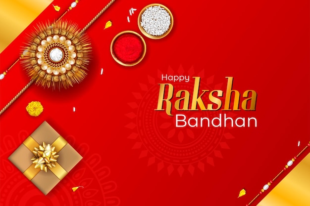 Raksha bandhan creative rakhi illustration banner with red background raksha bandhan banner template