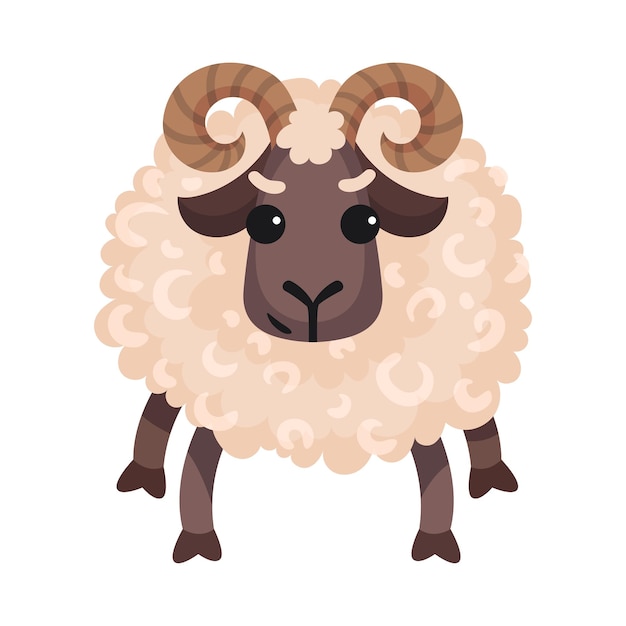 Ram as Farm Animal with Horns Vector Illustration