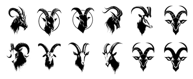 Ram head logo set. Goat vector icon logo simple design