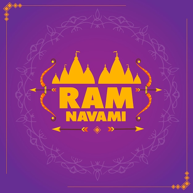 Vector ram navami background with temples hindu god festival