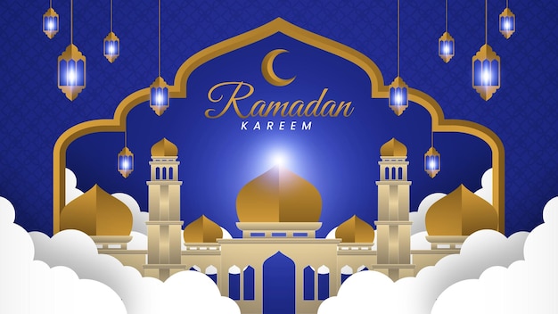 ramadan background or wallpaper with mosque and lantern