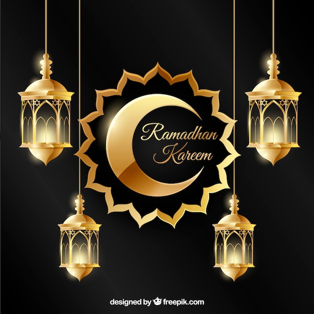 Ramadan background with lamps in realistic style