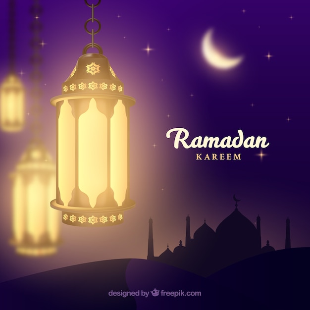 Ramadan background with realistic lamps