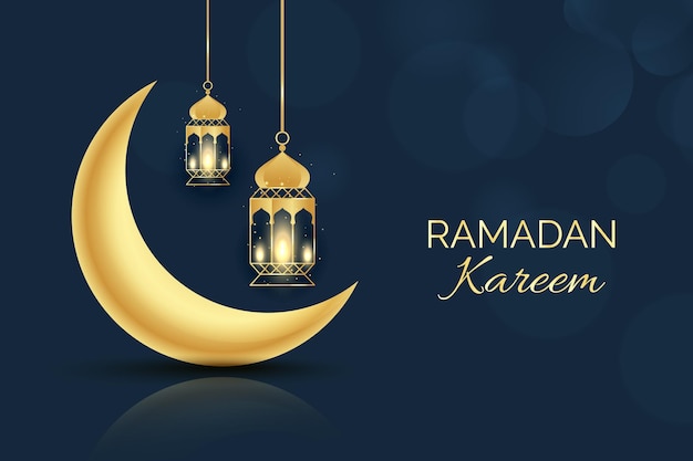 Ramadan banner with decorative Islamic lanterns and moon