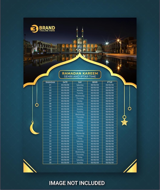 Ramadan calendar with sehri and iftar time schedule table