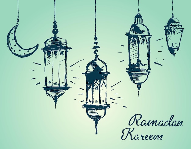 Ramadan celebration vintage engraved illustration, hand drawn