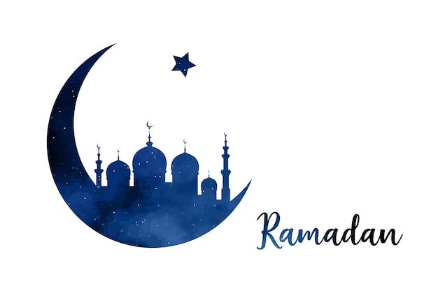 Ramadan concept in crescent moon shape with arabic islamic mosque for Holy Month Muslim Community