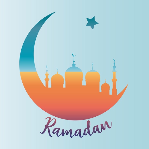 Ramadan concept in crescent moon shape with arabic islamic mosque Holy Month of Muslim Community