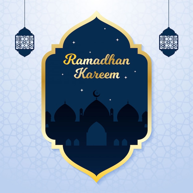 Ramadan design background with mosque silhouette.